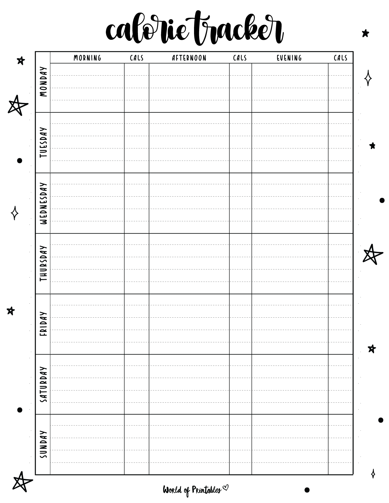 Calorie Intake Tracker Printable PDF Etsy
