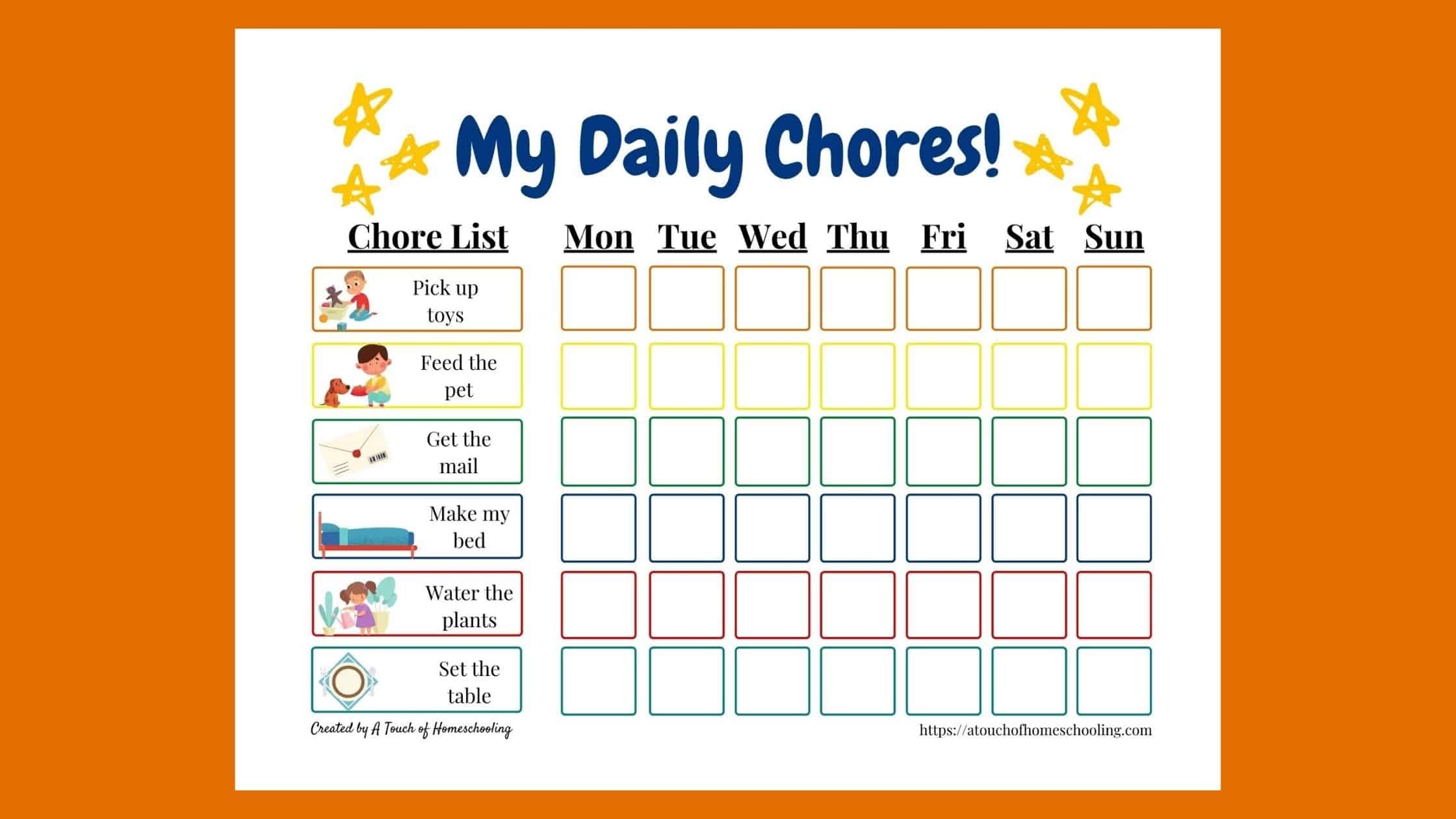 Printable Chore Chart For Kids Sunshine And Hurricanes