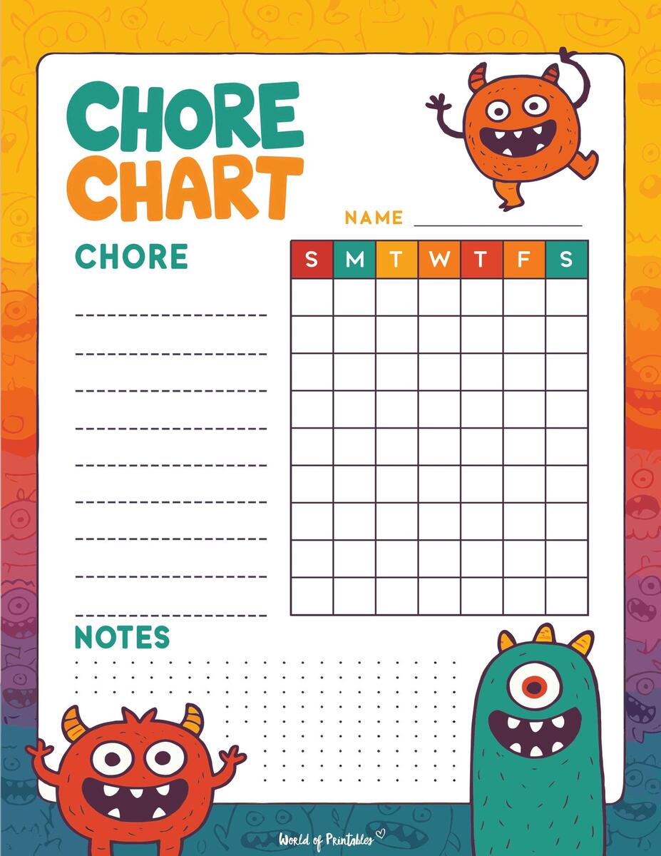 Free Printable Chore Charts For Kids Over 30 Fun Designs World Of Printables 23 FREE Chore Chart Templates For Kids TemplateLab