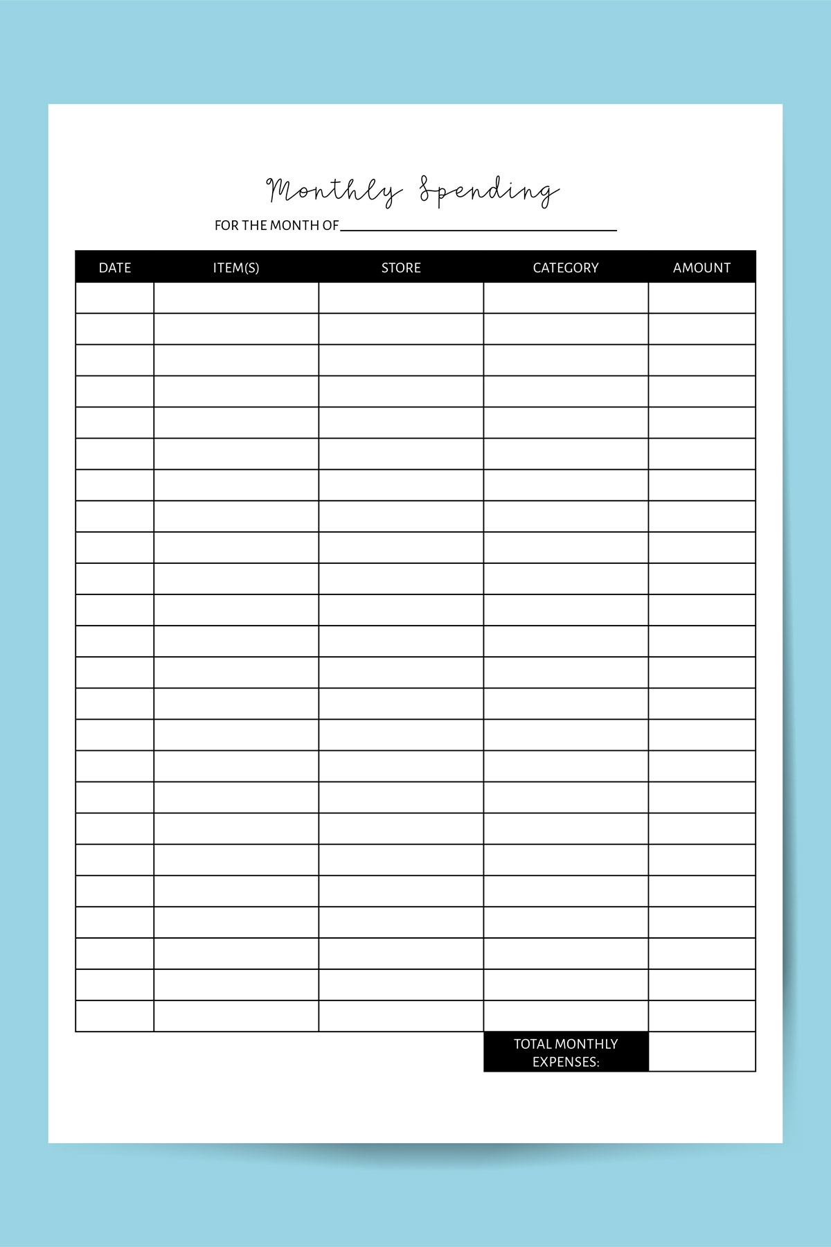 Download Printable Monthly Expense Tracker Template PDF