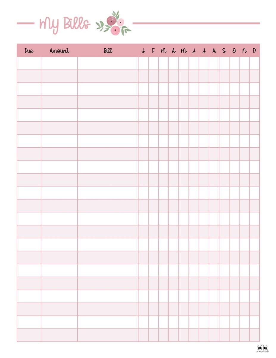 Free Printable Monthly Bill Organizer Printable Party Favors Monthly Bill Payment Tracker Printable Free Printable Monthly Bill Organizers Monthly Bill Payment Checklist