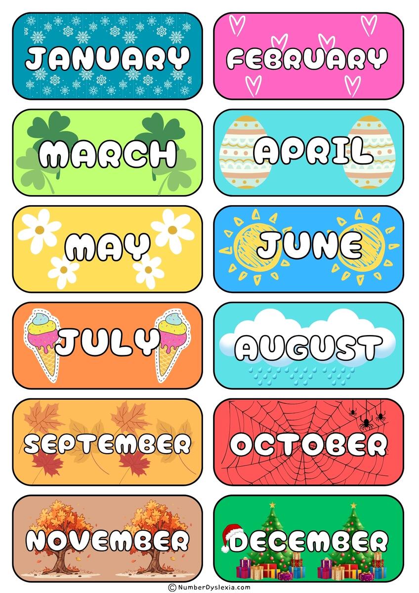 Months Of The Year Printable Chart Classroom Learning Digital Download Etsy