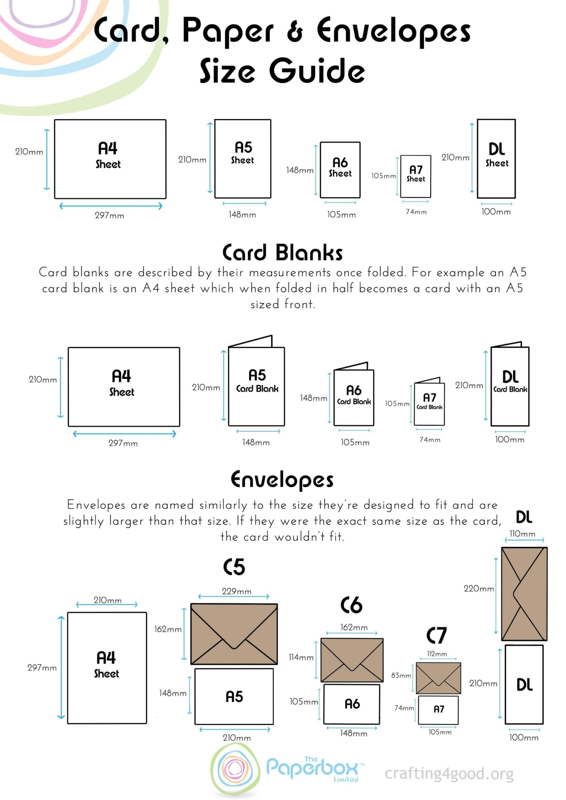 Free Printable Paper Card And Envelope Sizes Guide Worksheets Library
