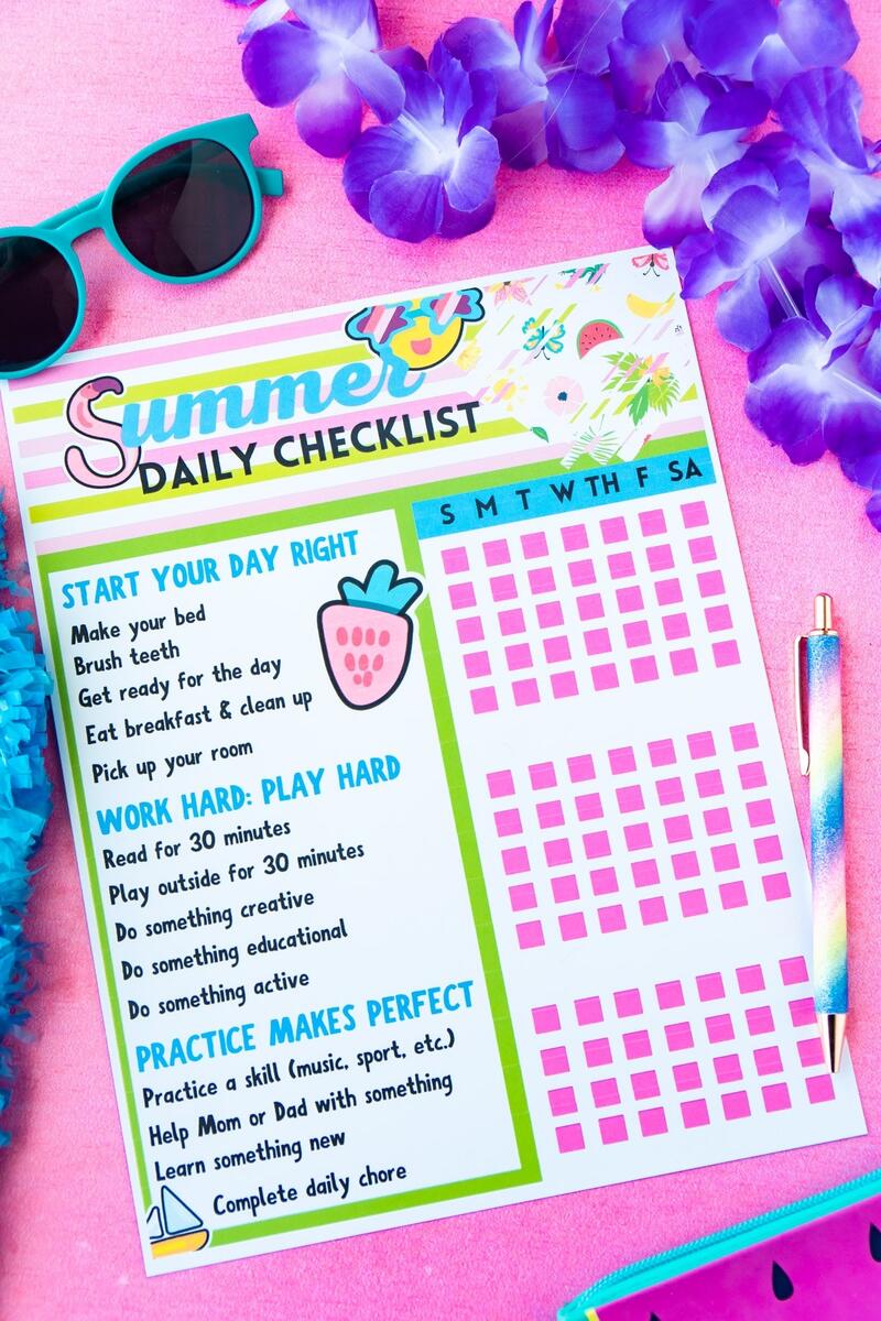 Kids Summer Chore Chart For All Ages Free Printable