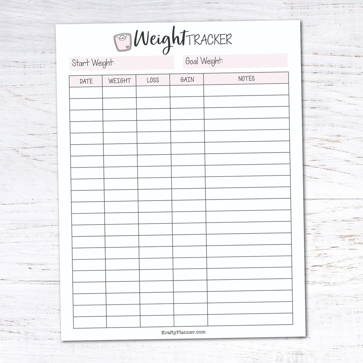 Free Printable Weight Loss Tracker Krafty Planner