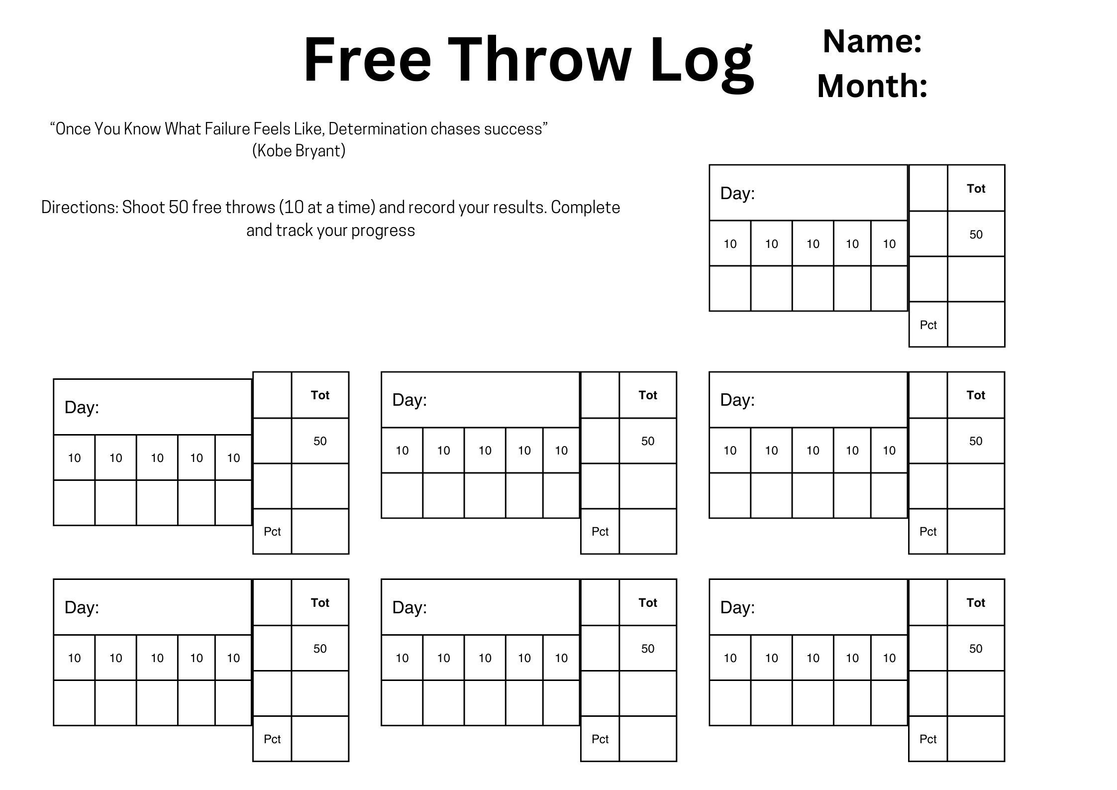 Free Throw Log For Basketball Etsy