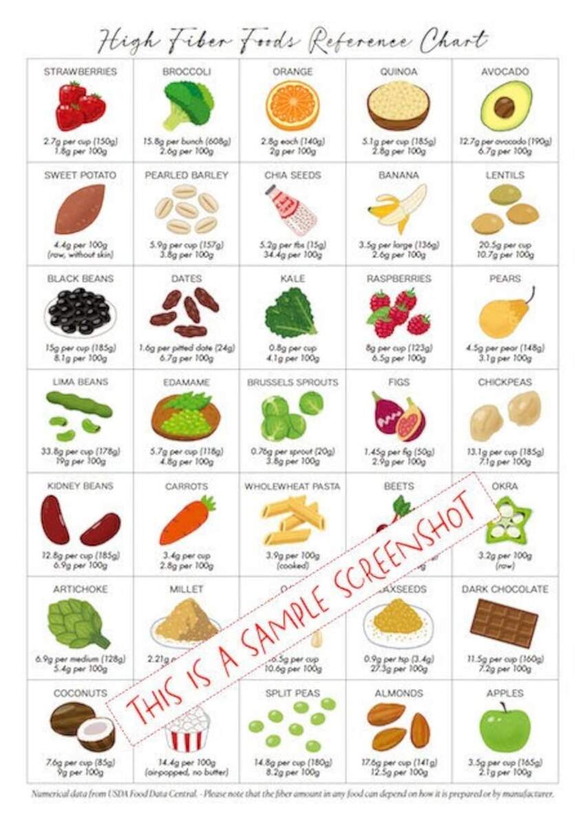 High Fiber Foods Reference Chart PRINTABLE INSTANT DOWNLOAD At A Glance Information Guide Poster For Healthy Nutritional Eating 1 Page Etsy Finland