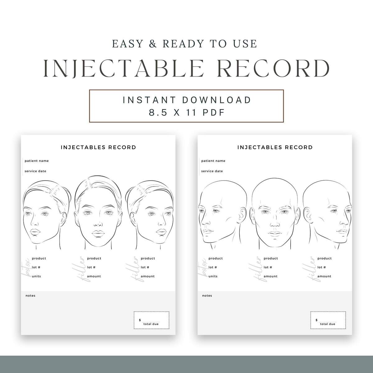 Injectables Treatment Record Face Chart Patient Record BOTOX Dermal Filler Nurse Injector Injectables Form Instant Digital Download Etsy