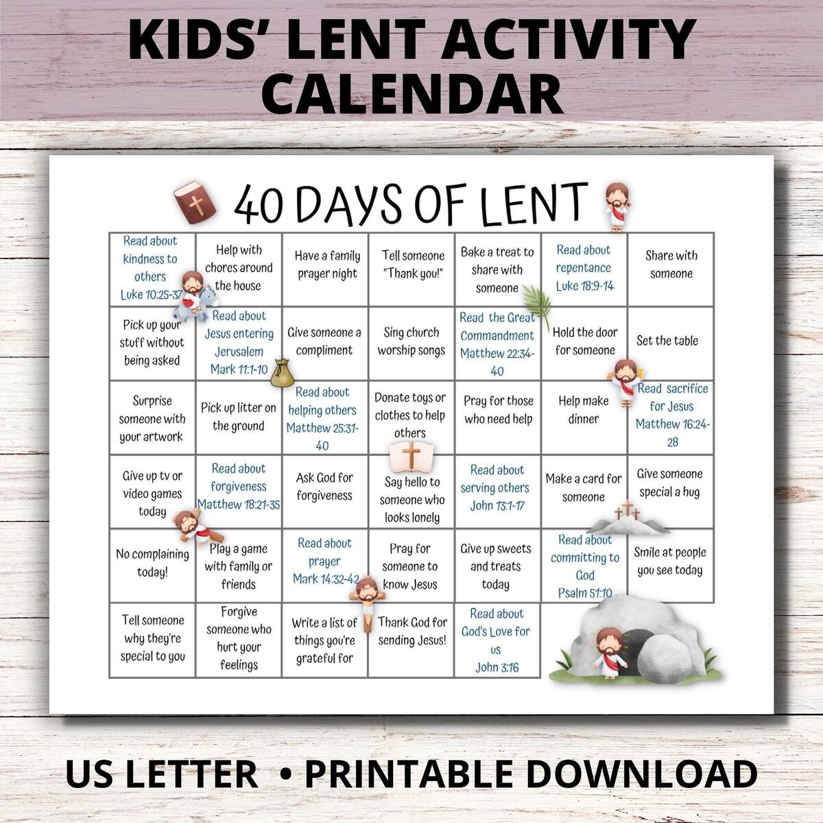 40 Days Of Lent Countdown Calendar Kids Lenten Activities Christian Bible Lessons Family Prayer Calendar Catholic Lenten Activities Etsy