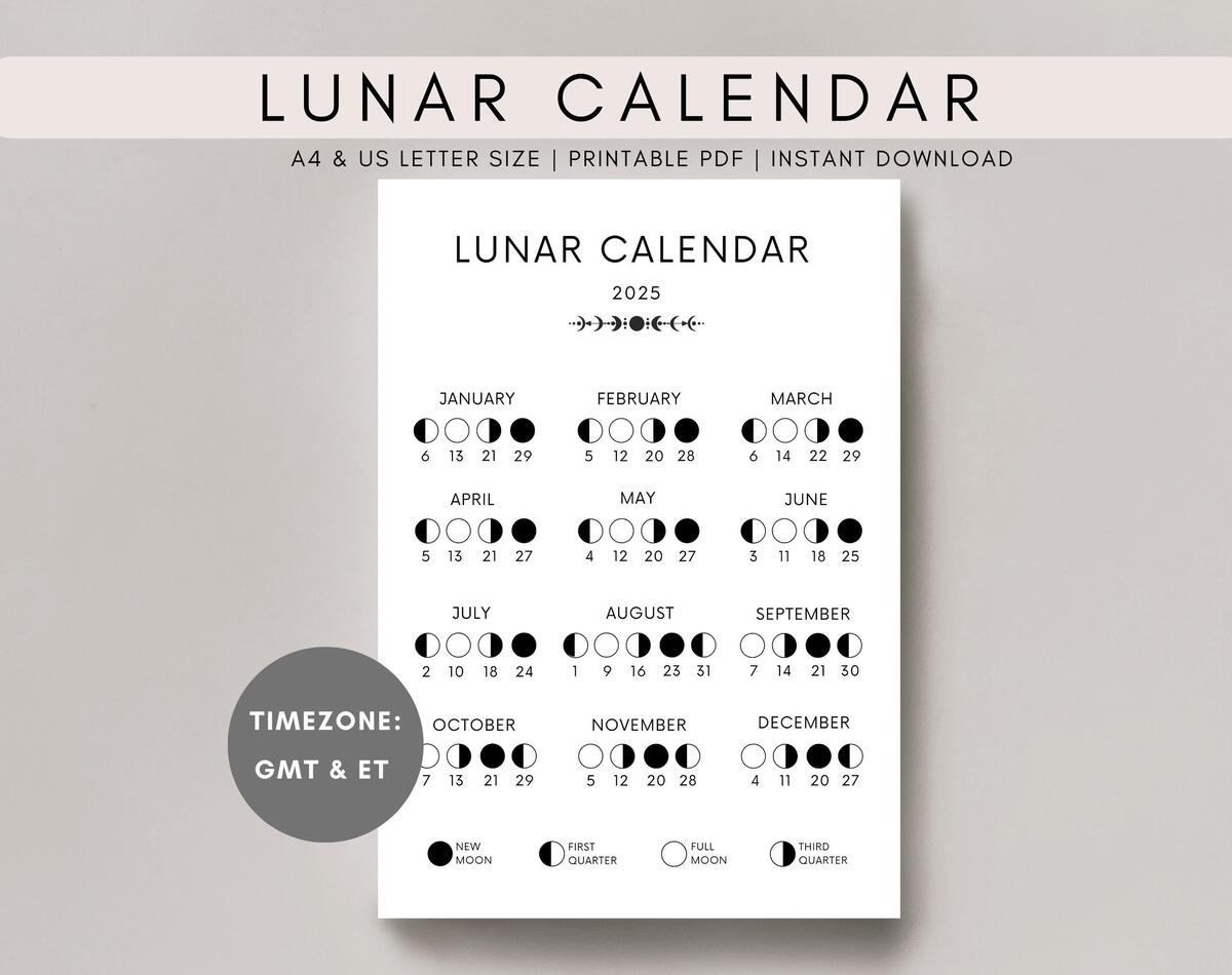 Lunar Calendar 2025 Moon Calendar Lunar Phase Calendar Printable Lunar Calendar A4 A5 US Letter Size Etsy Lunar Calendar 2025 Moon Calendar Lunar Phase Calendar Printable Lunar Calendar A4 A5 US Letter Size Etsy
