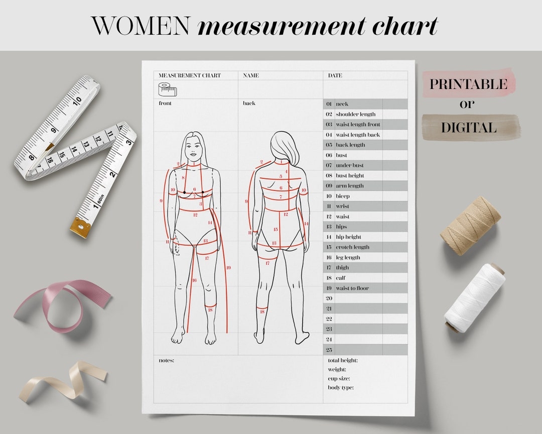 Measurements Dress For The Body You Have Body Size Chart Printable Digital Women Body Measurement Template