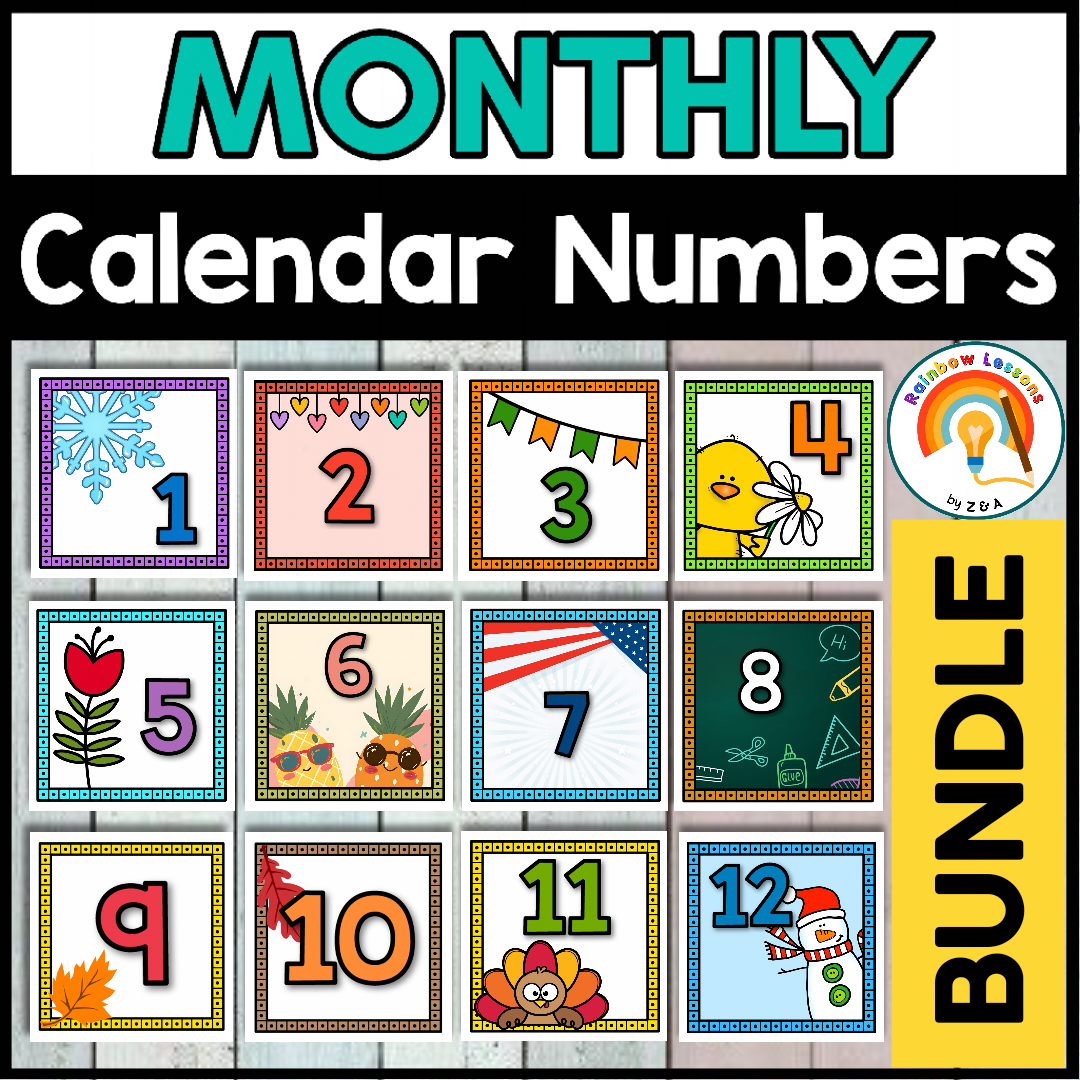 Monthly Calendar Numbers BUNDLE 2024 Calendar Cards YEAR LONG Pocket Charts Made By Teachers Printable Calendar Numbers For Entire Year BUNDLE Kinder Craze