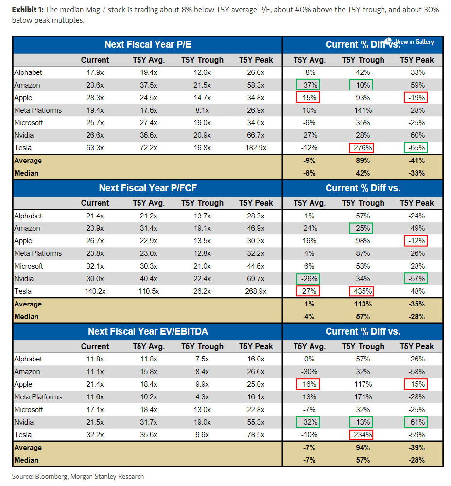 Morgan Stanley Going Over Current And Historical Mag 7 Valuations Look At NVDA Compared To Peers And Then TSLA