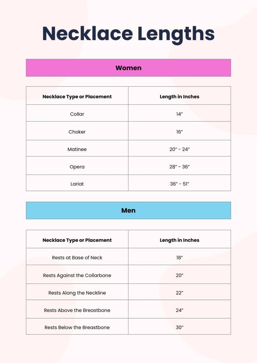 Necklace Length Chart In Illustrator PDF Download Template