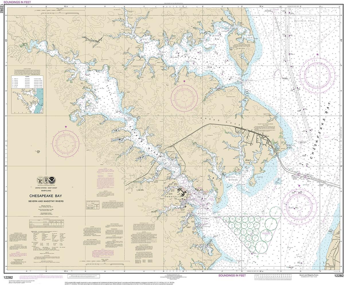 NOAA Nautical Charts For U S Waters NOAA Atlantic Coast Charts HISTORICAL NOAA Chart 12282 Chesapeake Bay Severn And Magothy Rivers