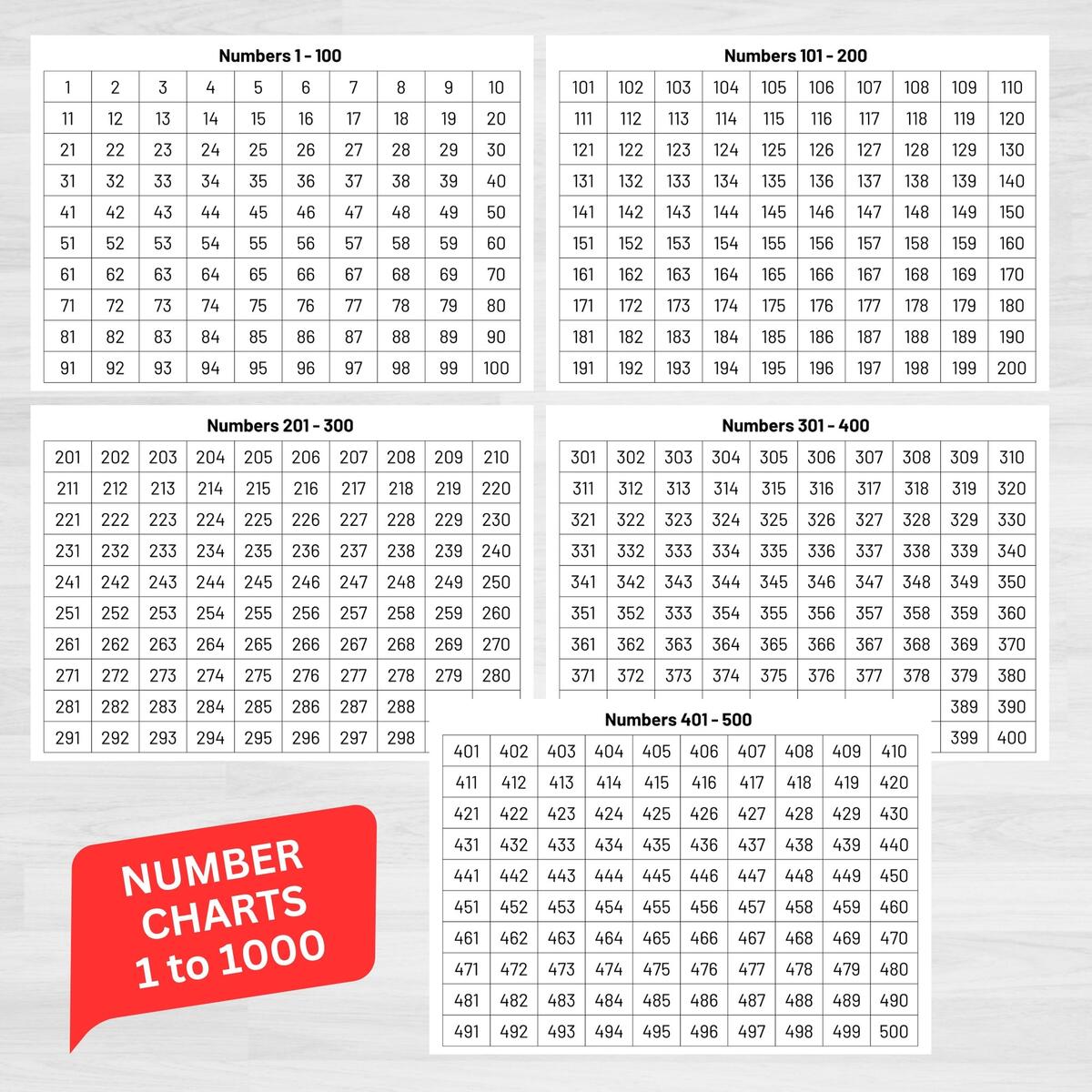 Number Charts 1 1000 Printables Teacher Classroom Homeschool Resource Digital Download Etsy