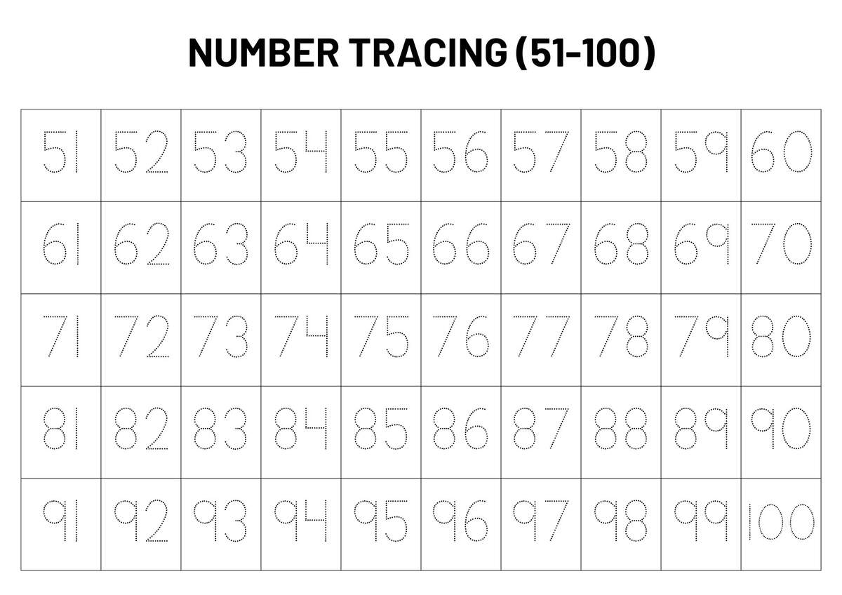 Numbers 1 100 Tracing Worksheet Handwriting Practice For Preschool Kindergarten Year 1 Digital Download Etsy Israel Traceable 100 Chart 11 Free PDF Printables Printablee