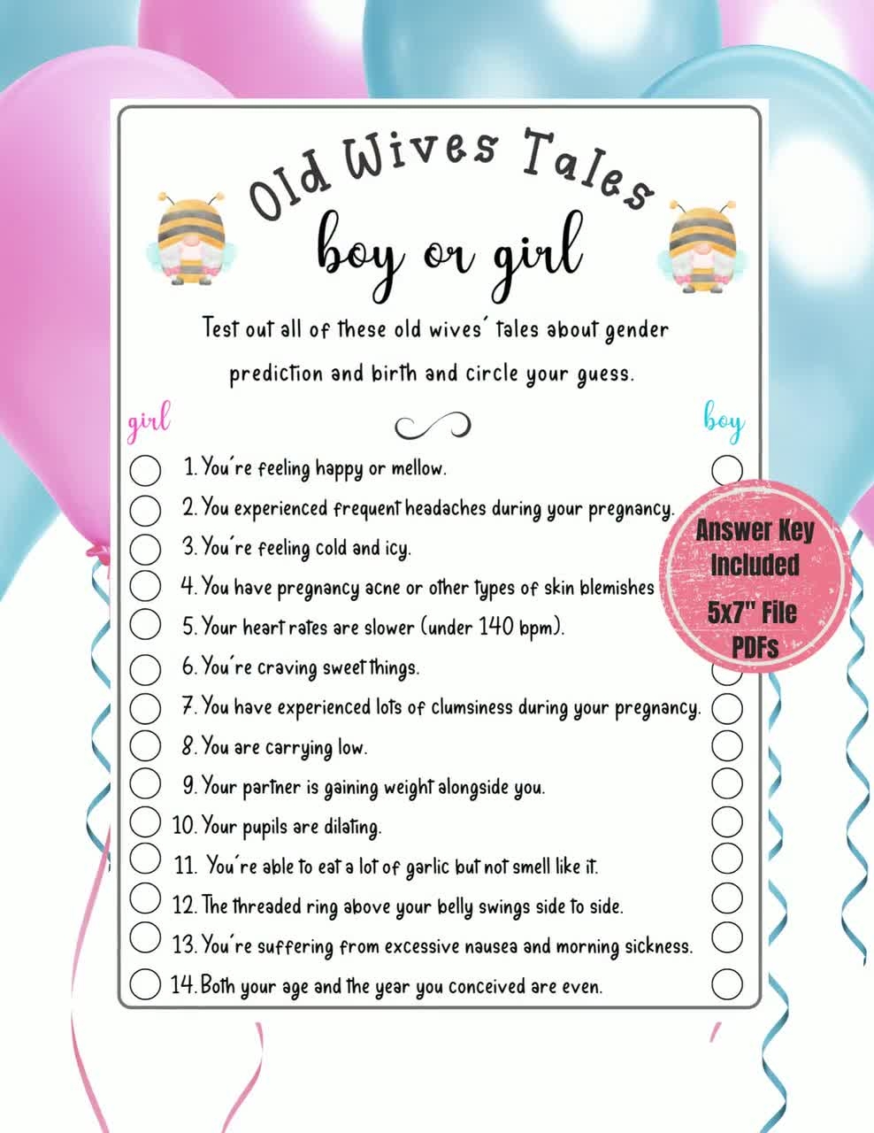 Old Wives Tales Baby Shower Game Gender Reveal Quiz PDF Etsy