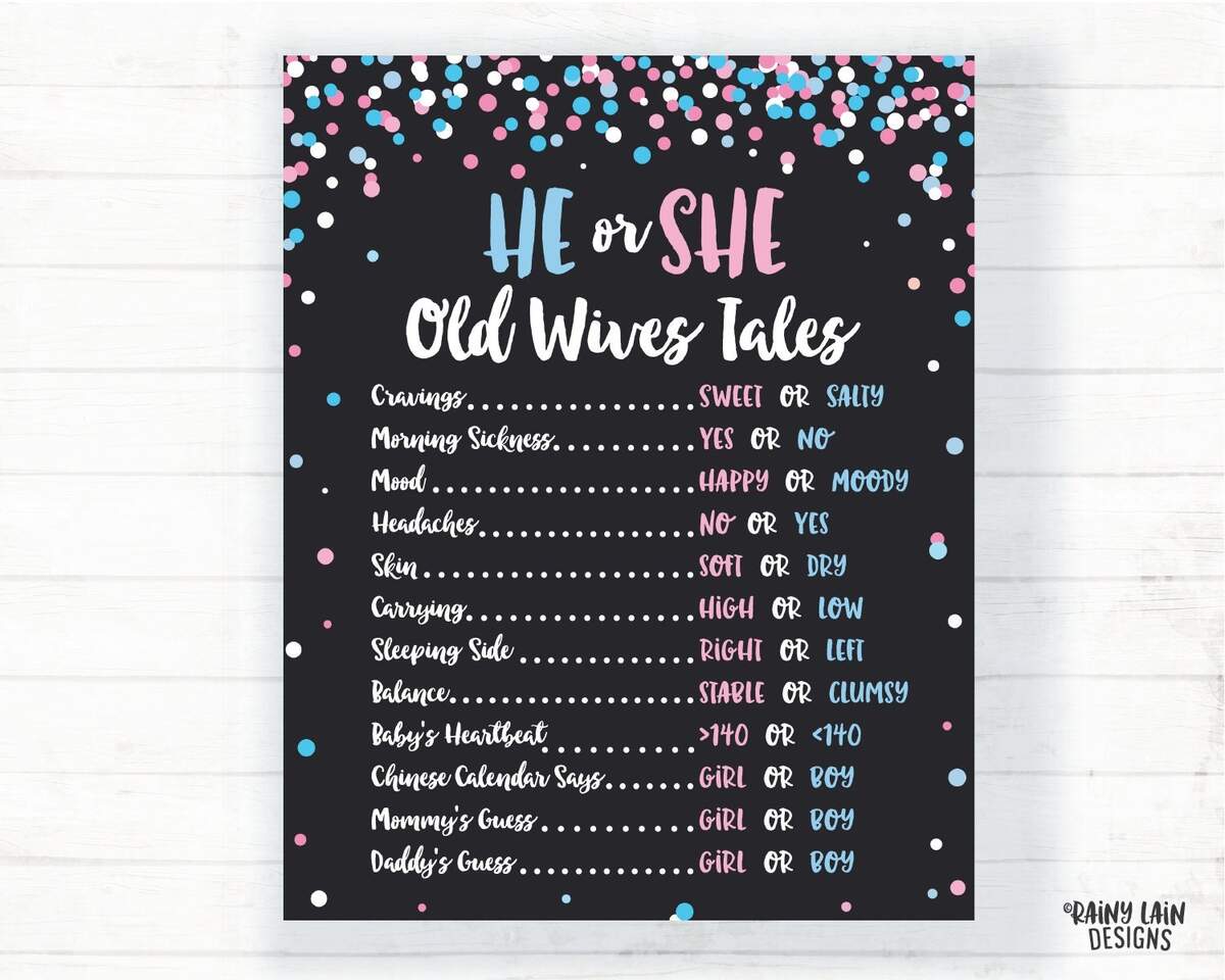 Old Wives Tales Sign Gender Reveal Poster Gender Reveal Old Wives Tales Chalkboard Old Wives Tales Poster Confetti He Or She Printable Etsy Canada
