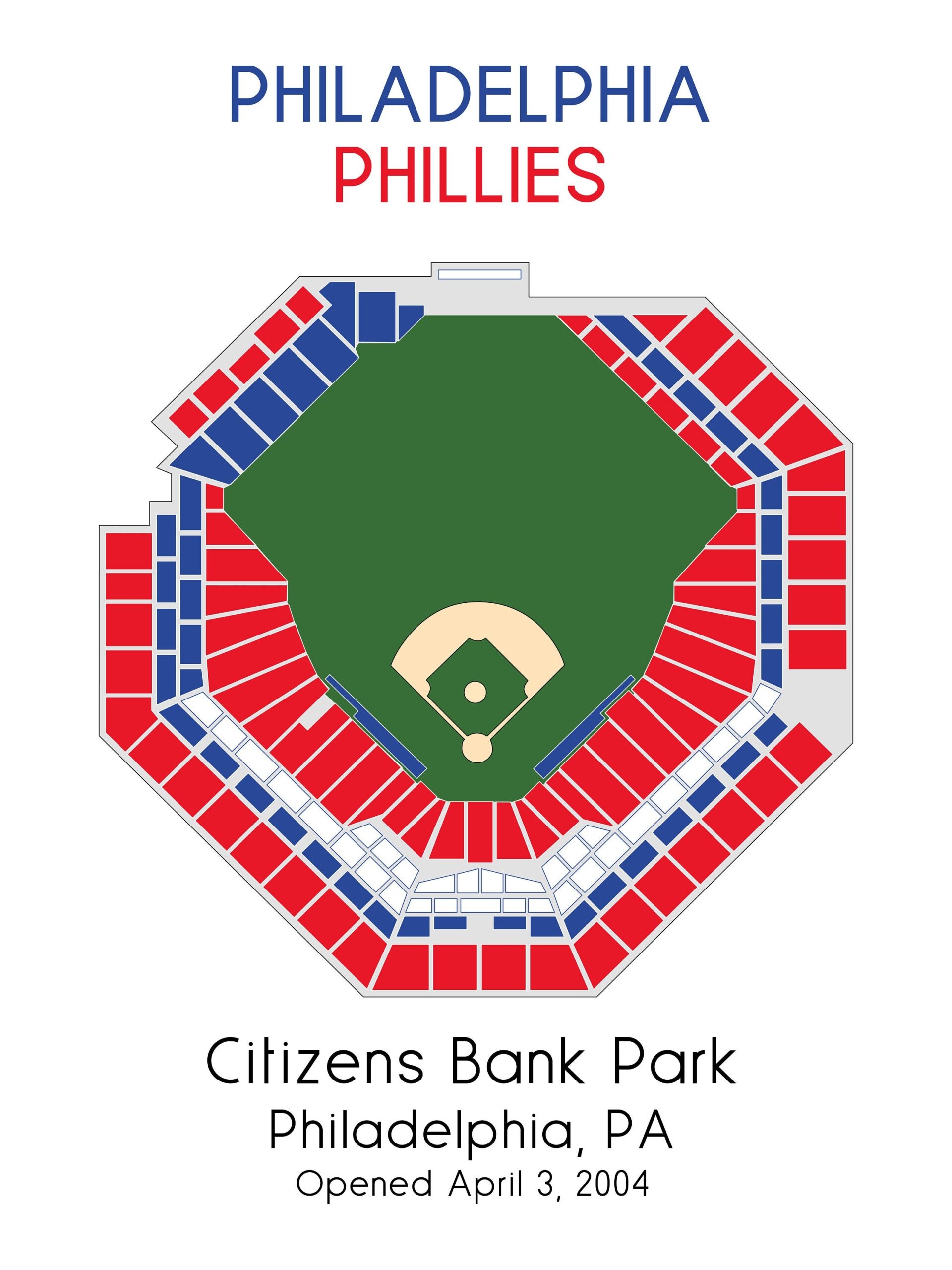 Phillies Stadium Map Print Citizens Bank Park Seating Chart Etsy