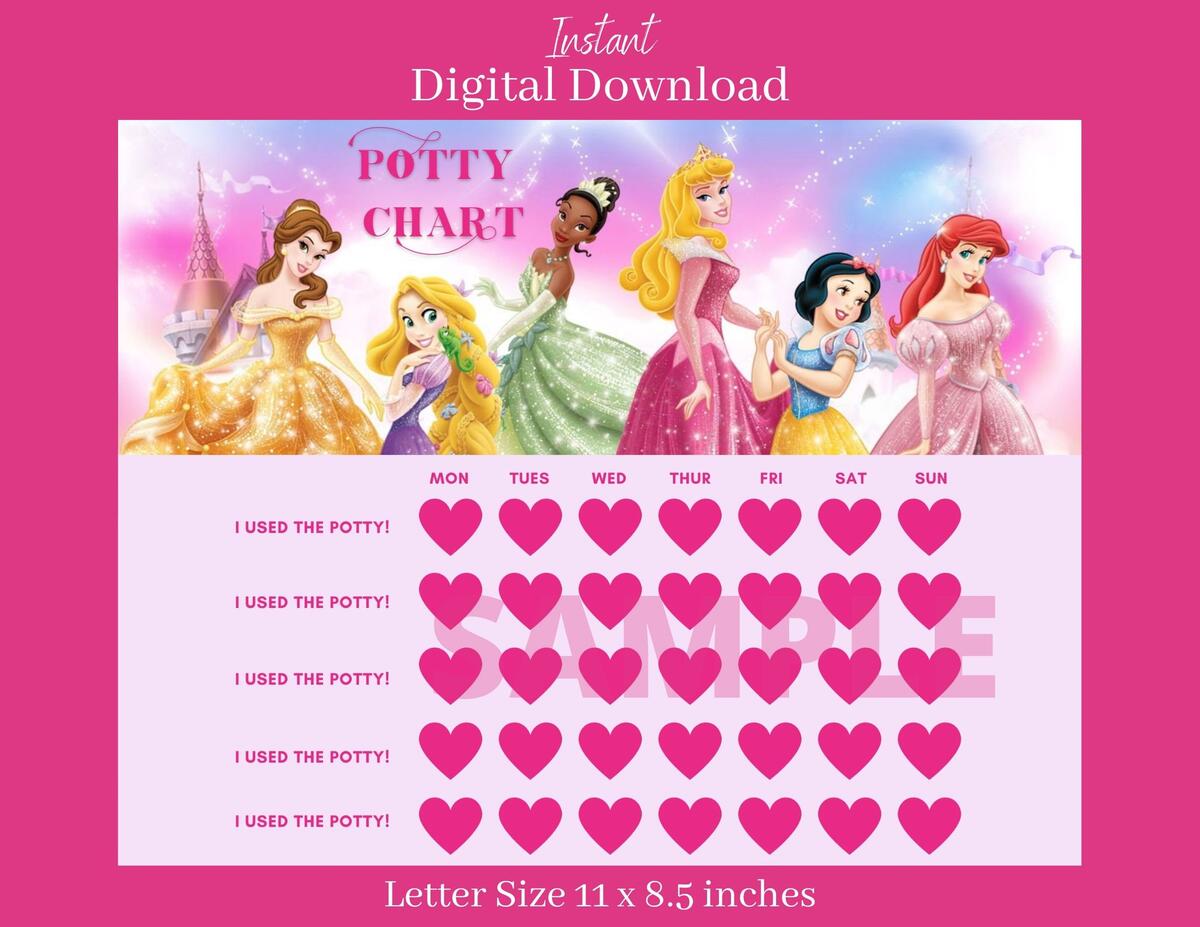 Princess Potty Chart Princess Toilet Training Chart Etsy
