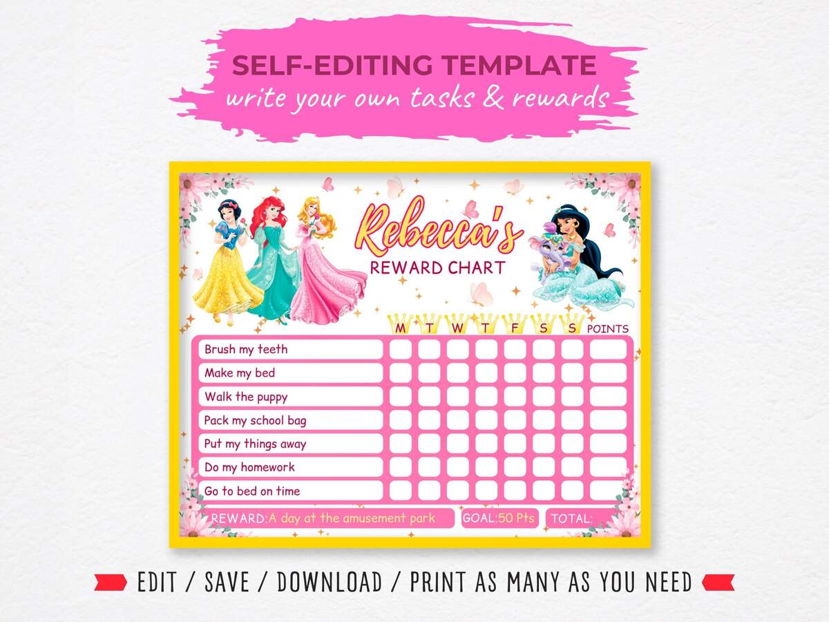 Princess Reward Chart Etsy