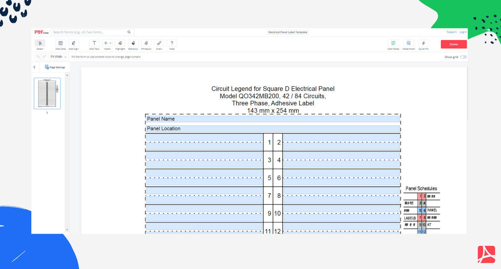 Print Online Electrical Panel Label Template PDFliner