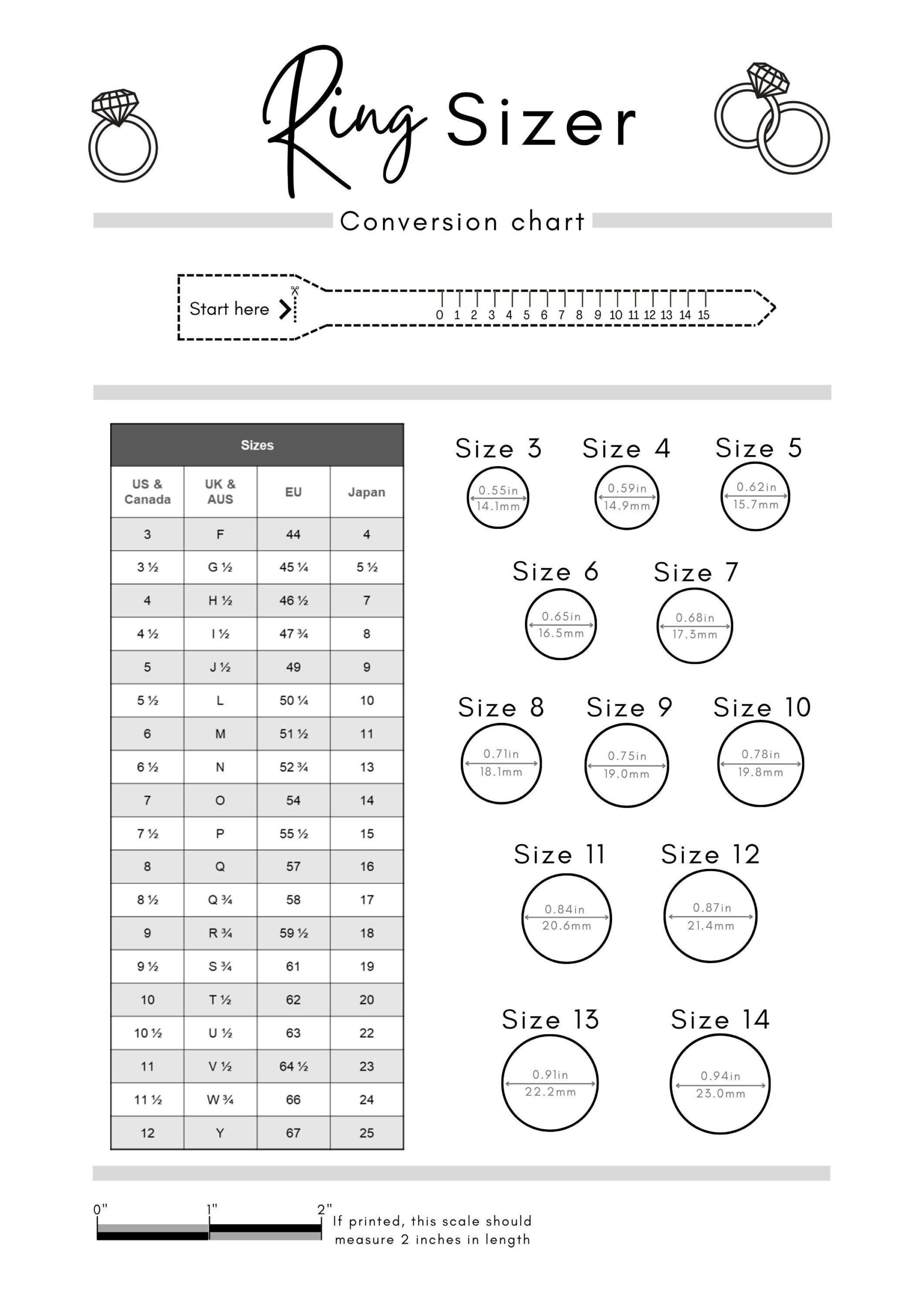 Printable Actual Ring Size Guide Actual Size Ring Size Finder Printable Printable Ring Size Chart
