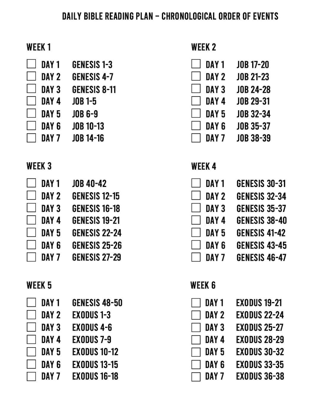 Printable Chronological Bible Reading Plan Etsy Denmark