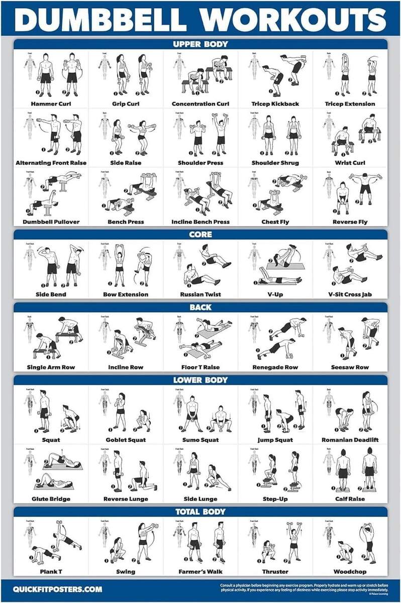Routine Chart Free Dumbbell Exercises Chart Printable Beginner Friendly Printables Kettle Bell Set
