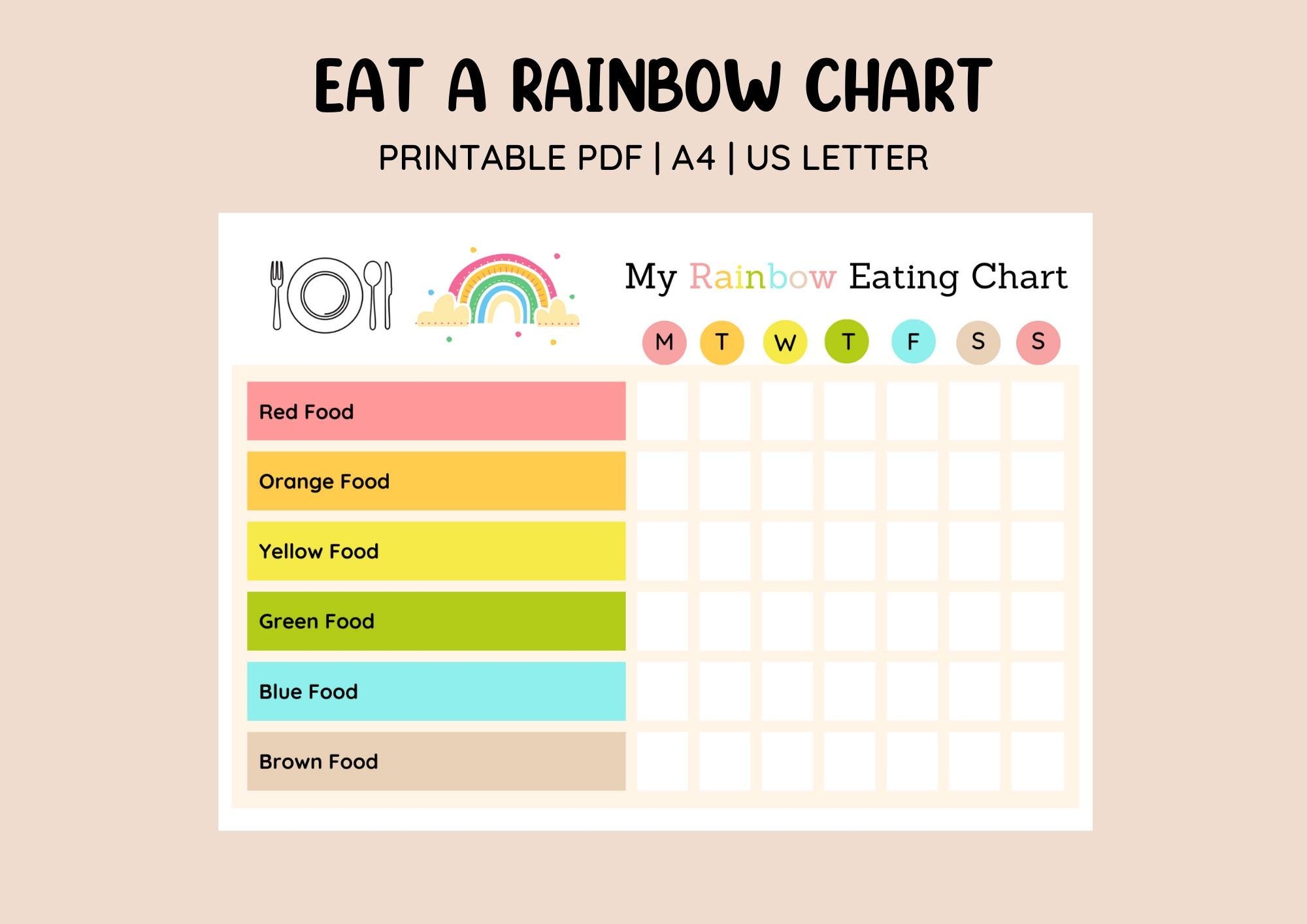 Eat The Rainbow Food Tracker Printable Chart Preschool And Kindergarten Printable Checklist Etsy