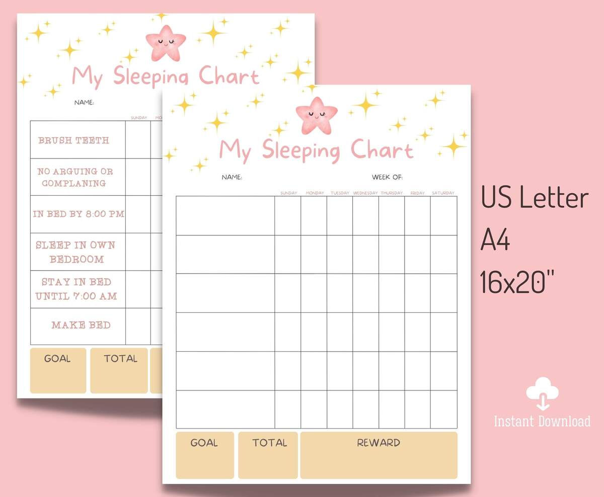 Printable Kids Sleeping Chart Bedtime Routine Tracker Digital Download Etsy