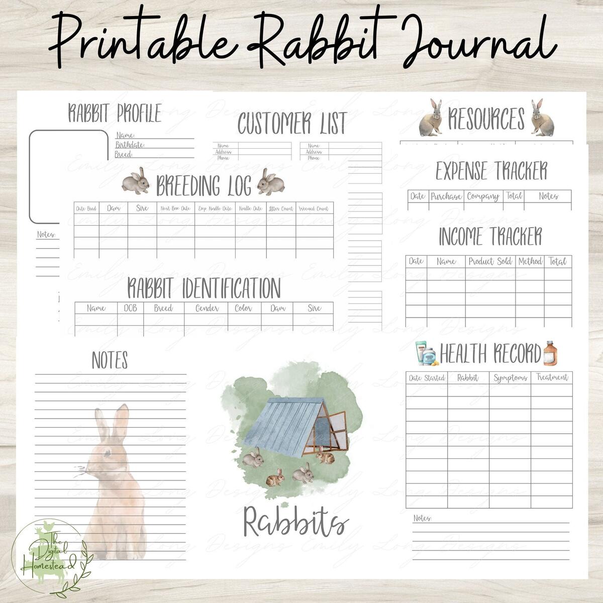 Printable Rabbit Record Keeping Journal Rabbitry Log Printables Rabbit Logs Homestead Binder Homestead Rabbit Records Etsy