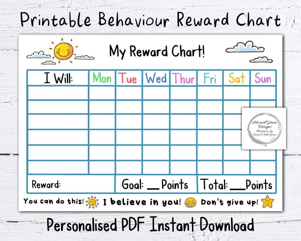 Printable Reward Chart School Home Planner PDF Download Etsy Printable Reward Chart School Home Planner PDF Download Etsy