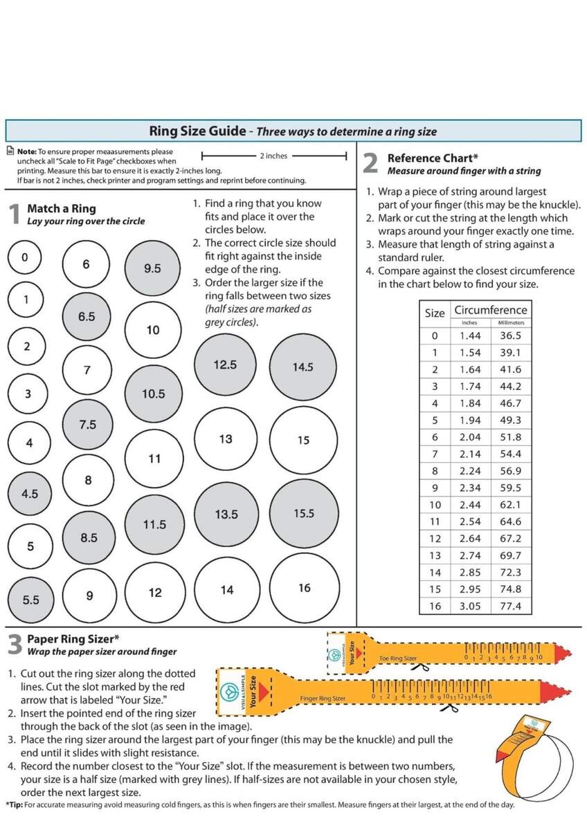Printable Actual Ring Size Guide Actual Size Ring Size Finder Printable Printable Ring Size Chart