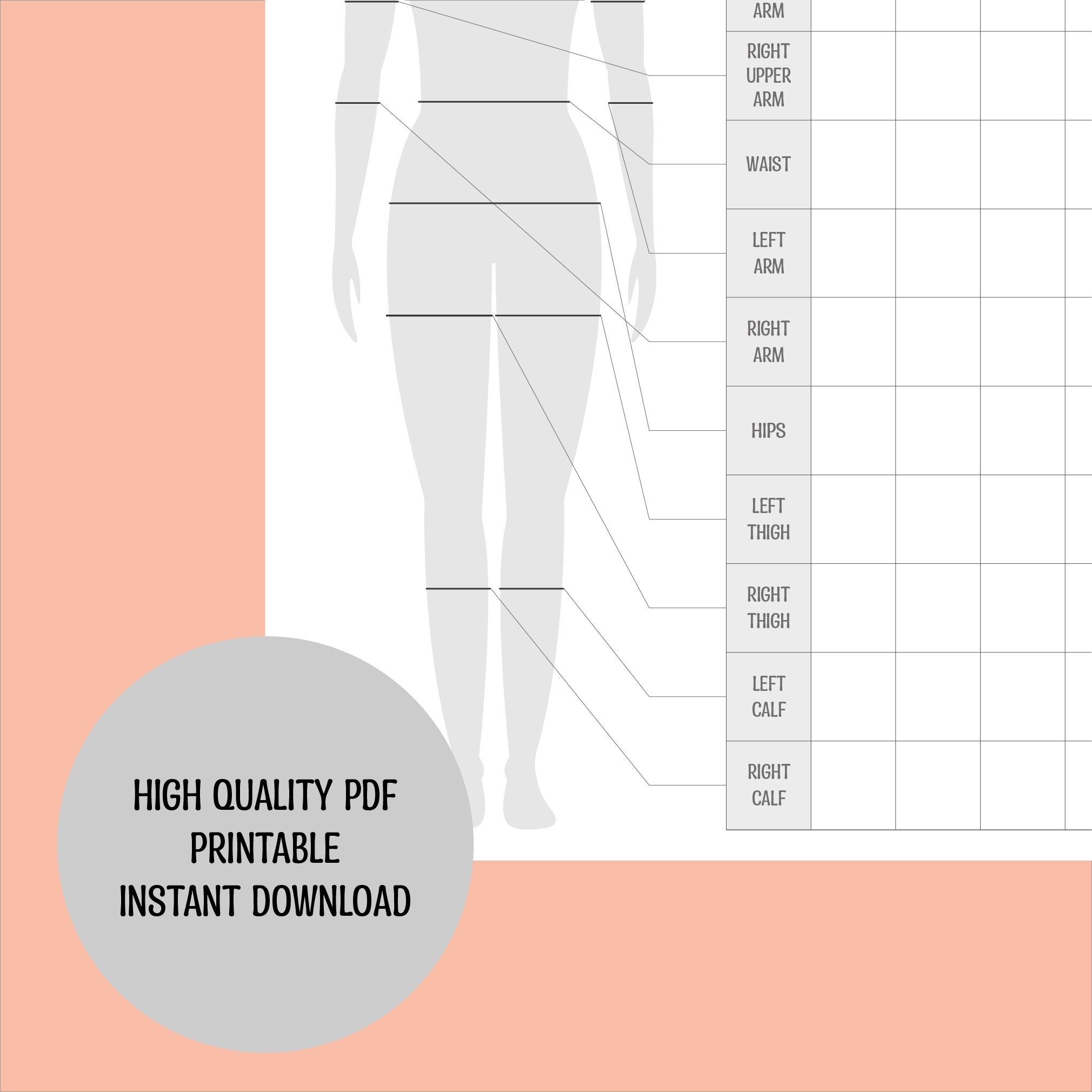 Template Women S Body Measurements In Excel Format Etsy