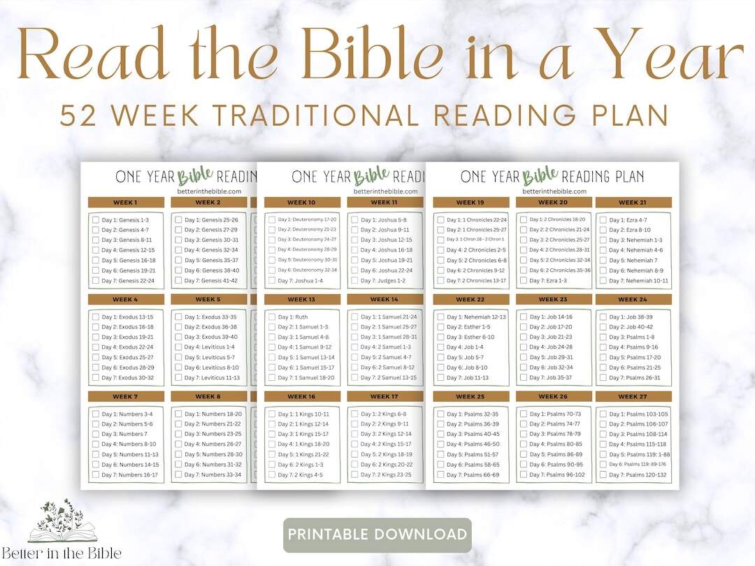 Read The Bible In A Year Chart Traditional Bible Reading Plan Printable Bible In A Year Chart Bible Reading Tracker Bible Tracker Etsy