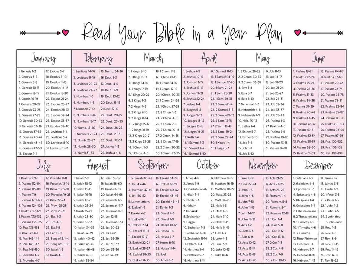 Read The Bible In A Year Chart Traditional Bible Reading Plan Printable Bible In A Year Chart Bible Reading Tracker Bible Tracker Etsy