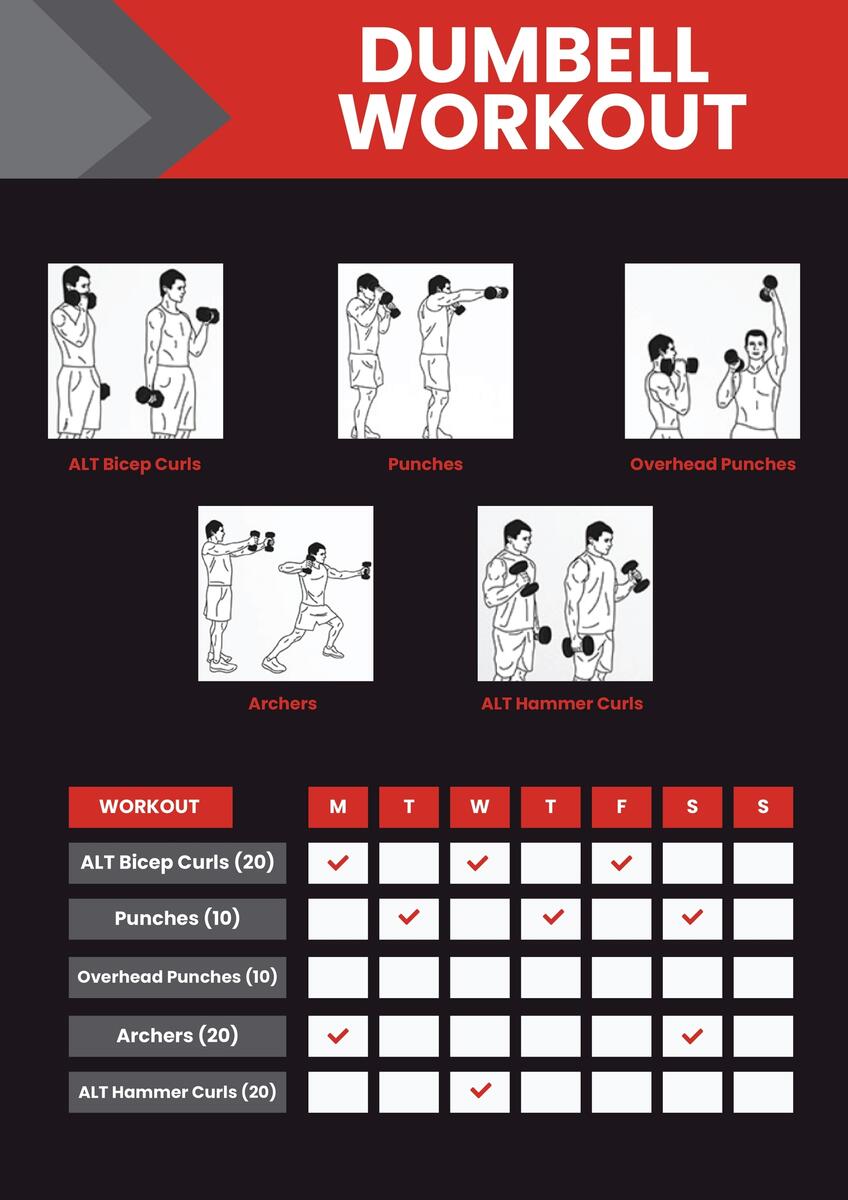 Routine Chart Free Dumbbell Exercises Chart Printable Beginner Friendly Printables Kettle Bell Set