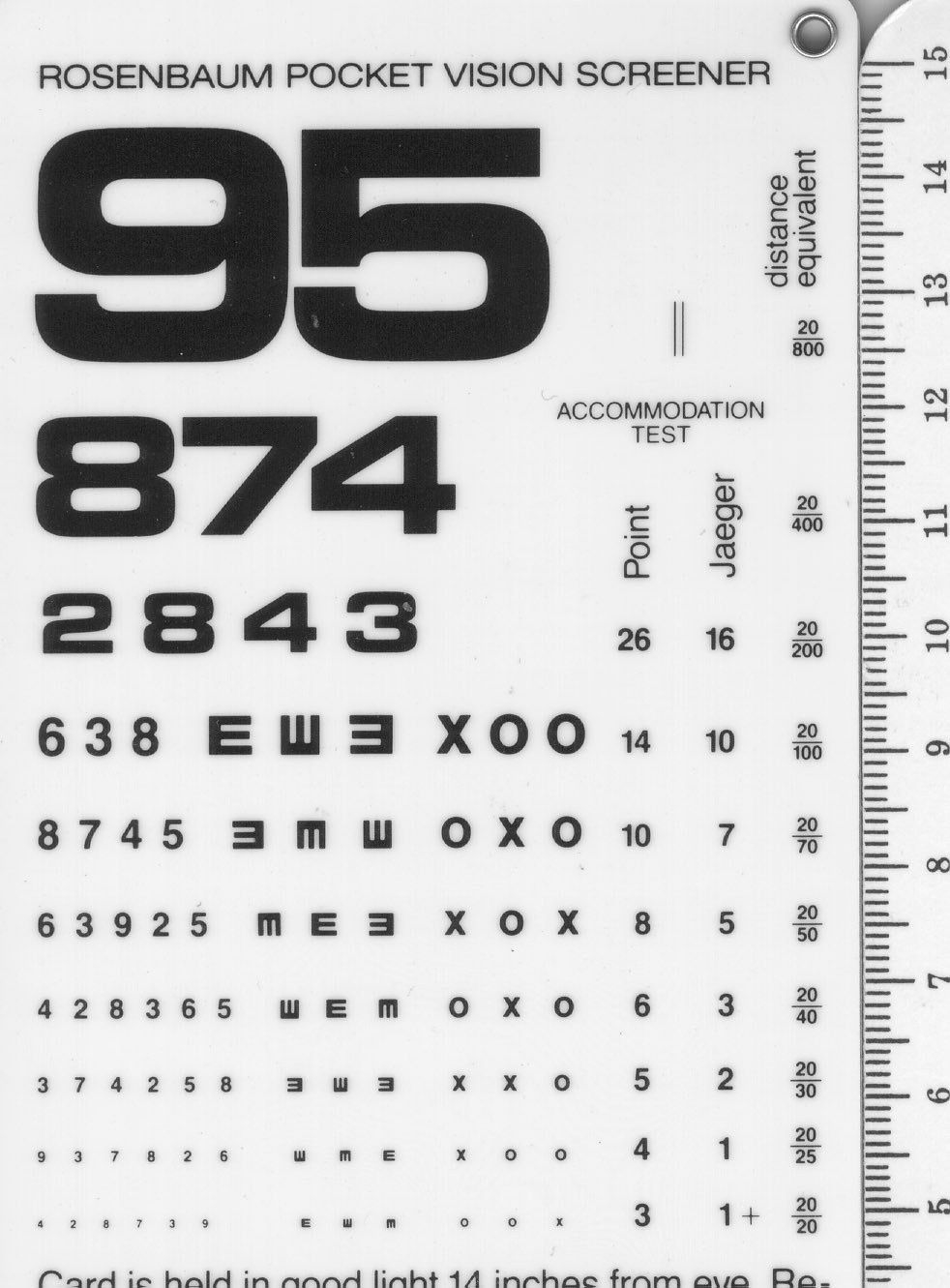 Snellen 20 Foot Maccoy Pocket Rosenbaum Snellen Dual Side With Pupil Gauge Color Test Eye Chart