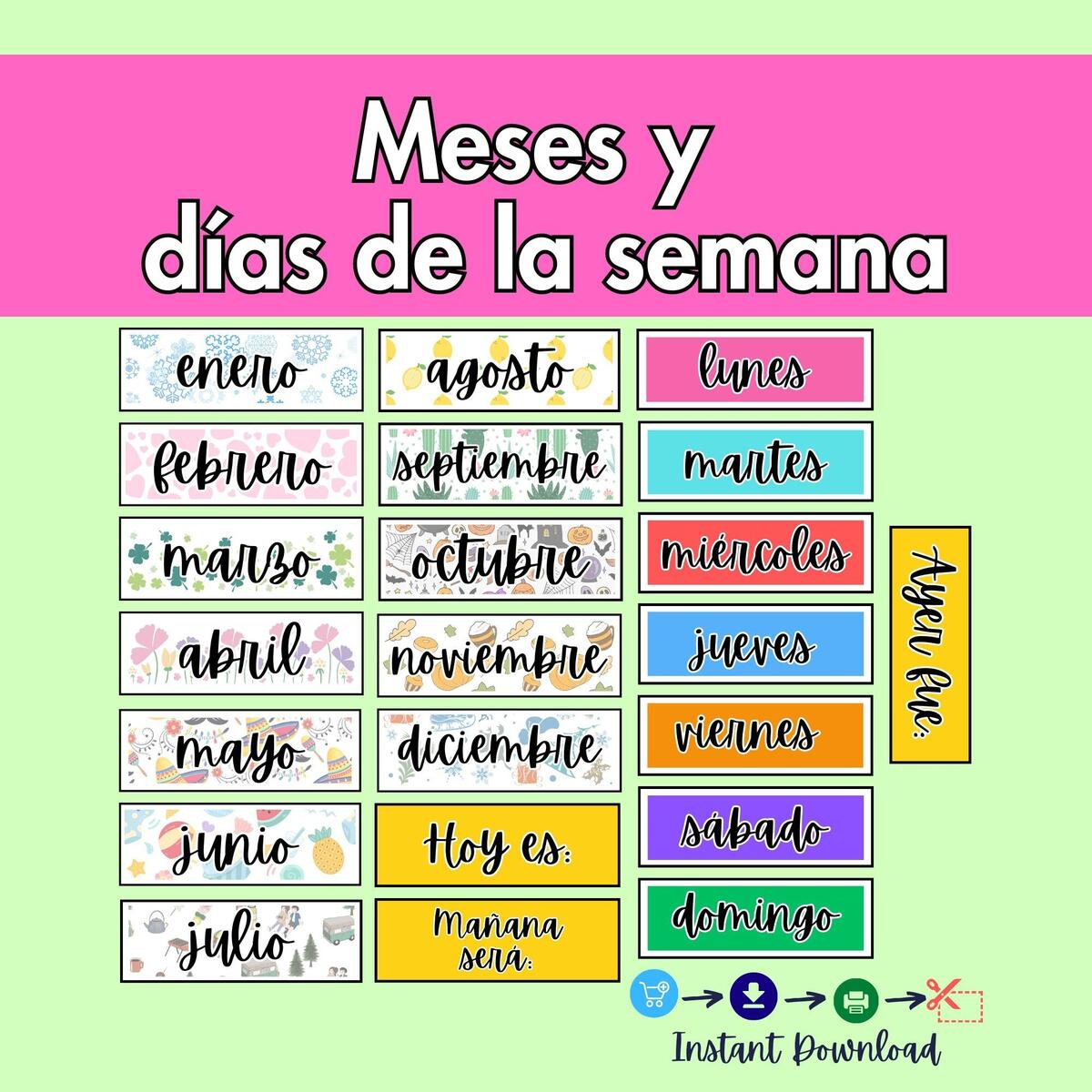 Spanish Months And Days Of The Week Printable Poster Spanish Classroom Decor Spanish Beginner Clase De Espa Ol Meses Y D As De La Semana Etsy Free Printable Spanish Months Of The Year Charts