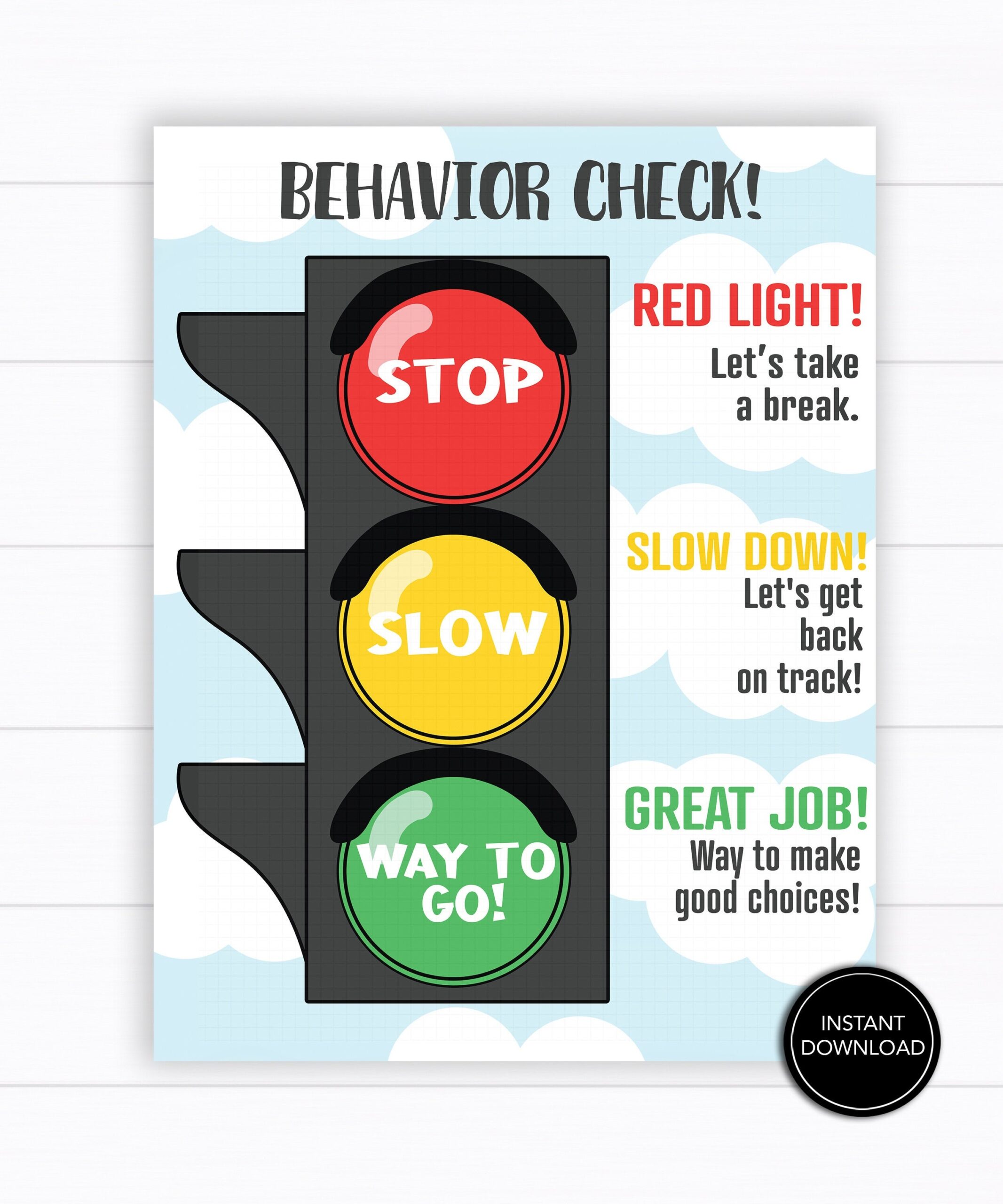 Stop Light Behavior Chart Printable Download Behavior CLIP Chart Traffic Light Chart Toddler Behavior Chart Kids Behavior Chart Etsy