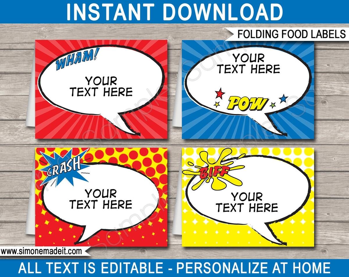Superhero Food Labels Editable Birthday Party Decorations Digital Download Etsy