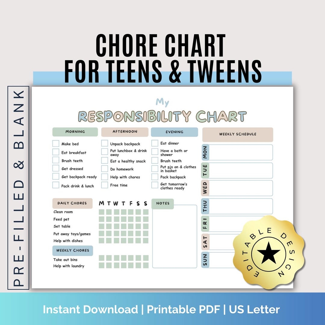 Daily Weekly Chore Chart For Teens In Illustrator PDF Download Template
