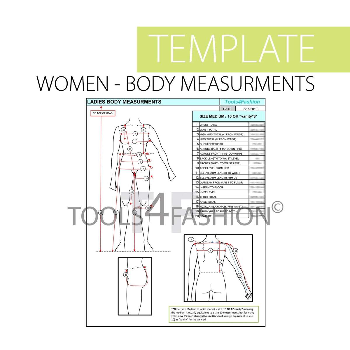 Template Women S Body Measurements In Excel Format Etsy