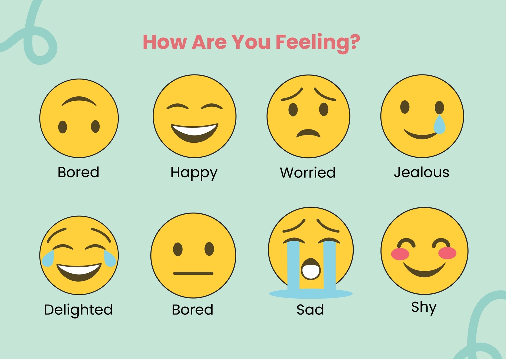 The Feelings Chart In Illustrator PDF Download Template Free Printable Custom Emotions Flashcard Templates Canva