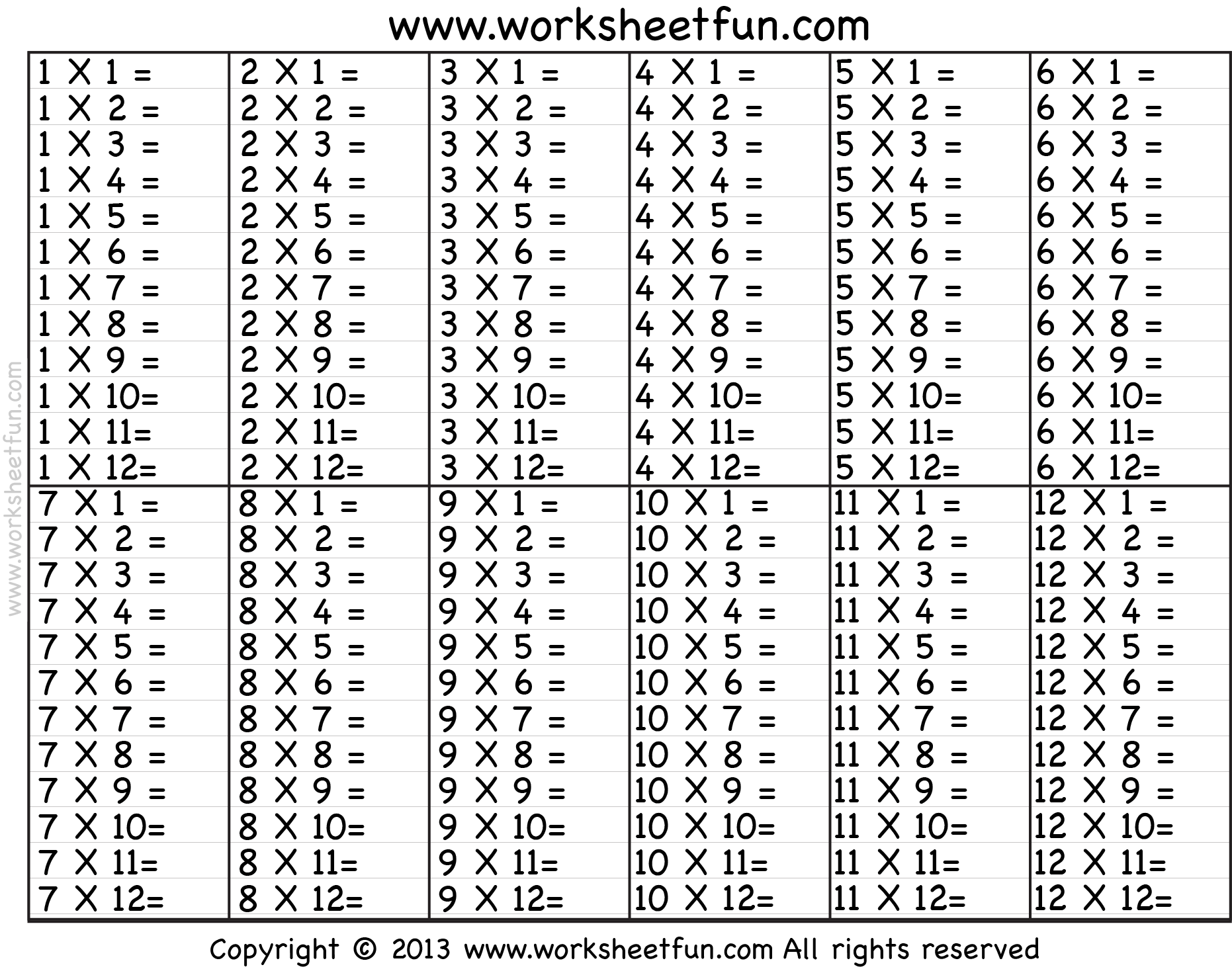 Multiplication Table Printable Paper Trail Design