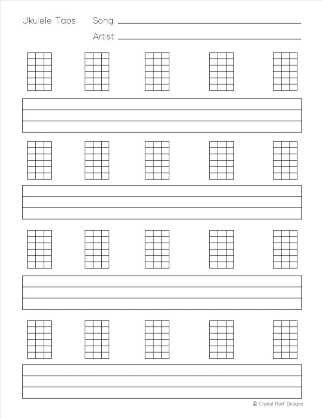 Ukulele Blank Tabs Chords Instant Printable Download Etsy