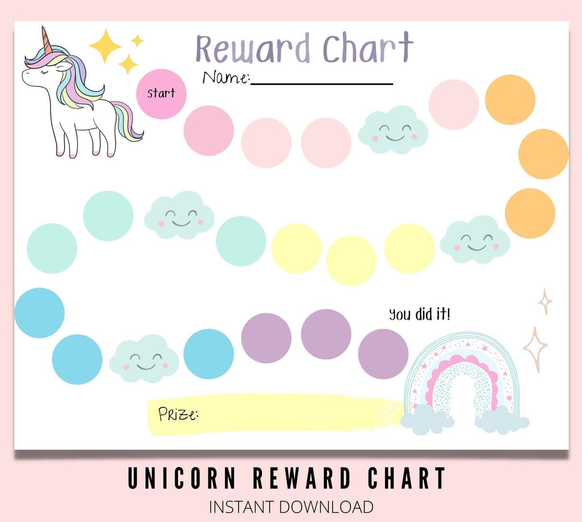 Unicorn Reward Chart Kids Chore Chart Printable PDF JPG Etsy Hong Kong