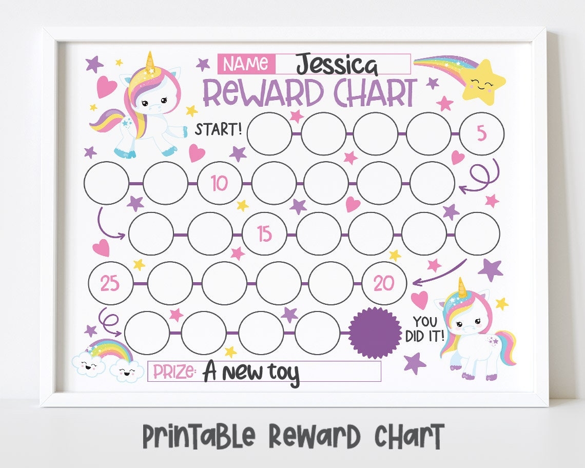 Unicorn Reward Chart For Kids Rainbow Theme Instant Download Etsy
